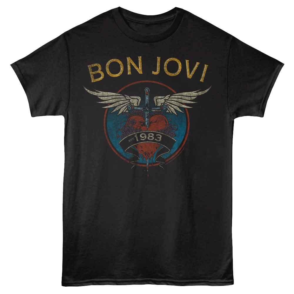 Bon Jovi - Est 1983 - Black - Front Print Adult Unisex Short Sleeve T-Shirt S