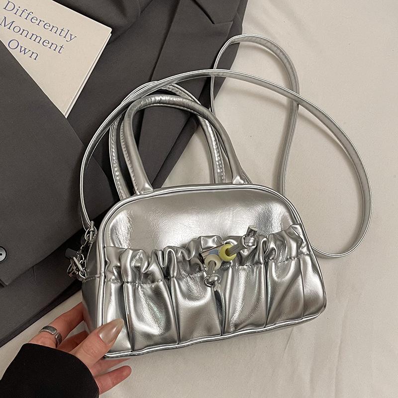 Korean Version of the New Fashion Niche Pleated Sense Portable Boston Bag Women's Casual Temperament Versatile Style Shoulder Messenger Bag