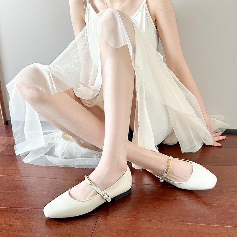 Moonlight Shoes Spring and Summer One-word Buckle Metal Flat Mary Jane Shoes Women with Skirts Single Shoes Women