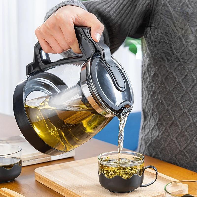 1pc 400ml/ 600ml Heat Resistant Thickened High Handle Flower Coffee Glass Tea Pot Blooming Glass Tea Set Large Teapot  WJ919