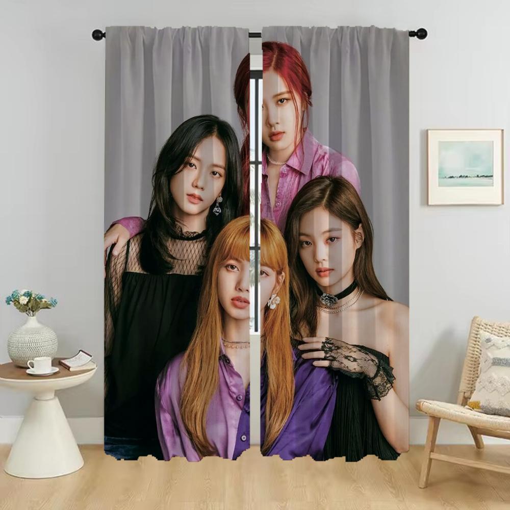 Κουρτίνα παραθύρου Kpop-Blackpinkes για χώρισμα πάνελ δωματίου 2 Μοντέρνες κουρτίνες σαλονιού Αποχρώσεις τούλι για κρεβατοκάμαρα Κουζίνα Blackout
