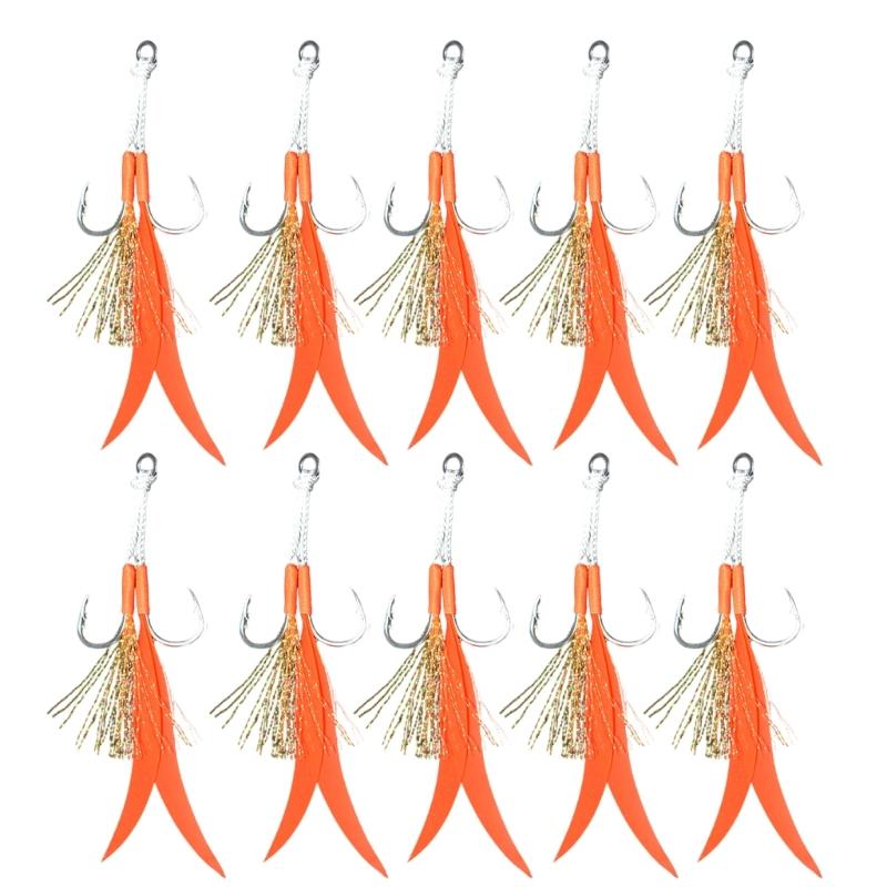 Double Fishing Assist Hook for Vertical Jigging Lures, 10Pcs Jigging Hook Slow Falling Jigs Fishing Hook Replacements