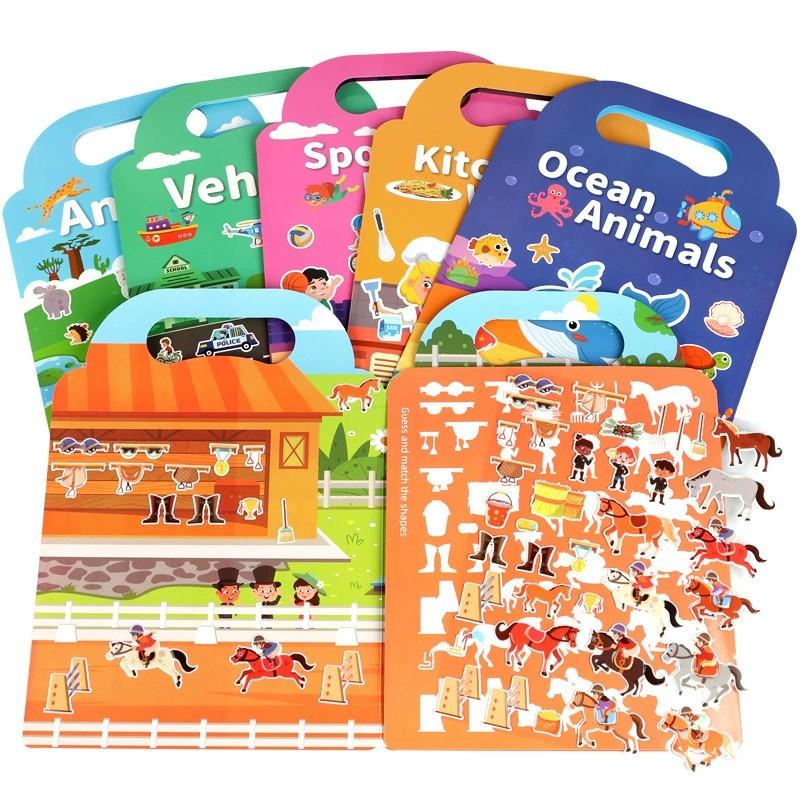 Kids' Reusable DIY Sticker Books Multi-Theme Bubble Sticker Jelly Stickers Portable Montessori Sticker Toy Gifts for Children