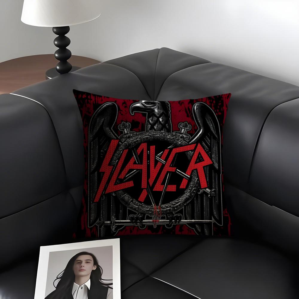 S-Slayer Band Cushion Cover Natural Linen Organic Fabric Double-Sided Printing Sofa Home Decor Gift Pillow Case