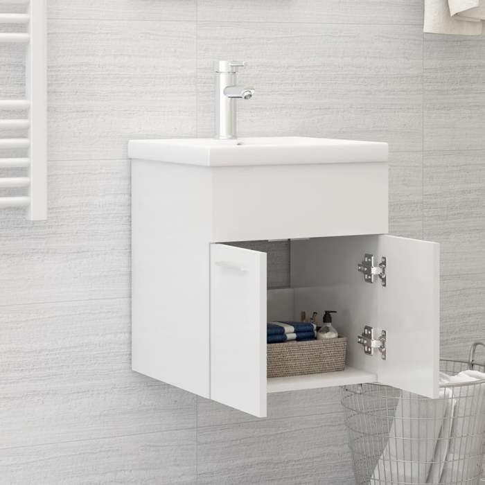 VidaXL Armoire d'Évier Lavabo Intégré, Meuble d'Évier avec Rangement, Armoire de Lavabo de Toilette Salle de Bain, Blanc 3071267