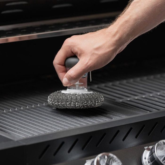 Metallschwamm - 8 x 8 cm - Integrierter Seifenspender - Silberfarben - Hohe Beständigkeit