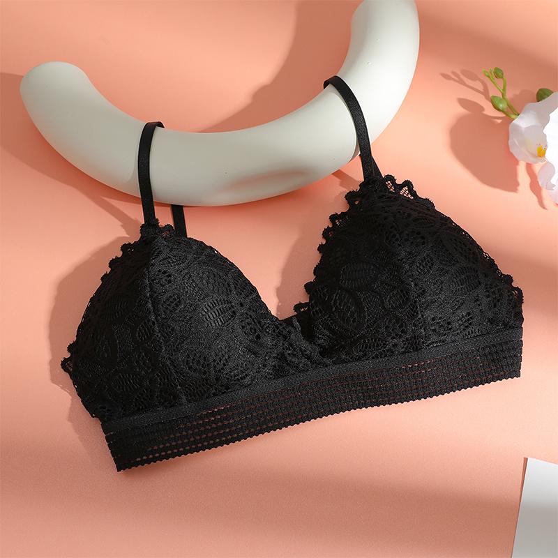 

1 шт. Кружевной треугольный бюстгальтер на бретелях для девочки, тонкая чашка без косточек, сексуальный, с красивой спиной, дышащий бюстгальтер, съемные нагрудные подушечки L чёрный