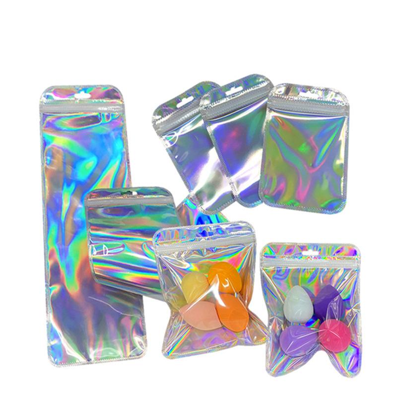50pcs Thicken Ziplock Bags Resealable opp Bags Holographic Laser Color Plastic Pouch for Jewelry Display Packaging Storage Bag