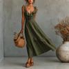 European and American women's summer new French ruffled spaghetti strap dress, linen-textured vacation maxi dress