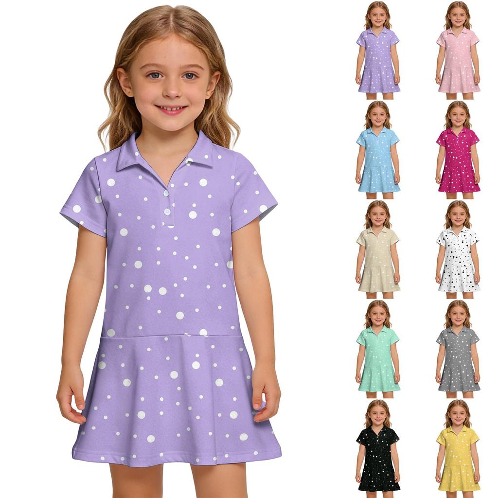Kids' Dress - Short Sleeve Pocket Color Frock Kids' Collared Dress - Short Sleeve Pocket Frock