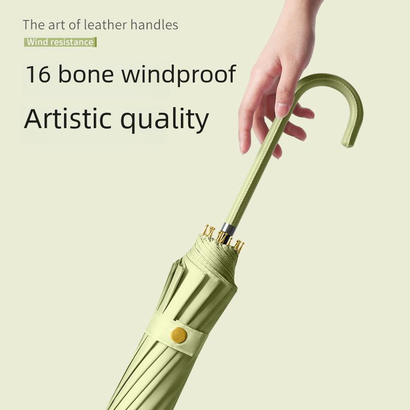 16-Rib Wind-Resistant Straight and Curved Handle Umbrella with Custom Logo