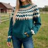 Ladies' Fashion Sweater, Round Neck,Loose Pullover Long-sleeved Knitted Sweater