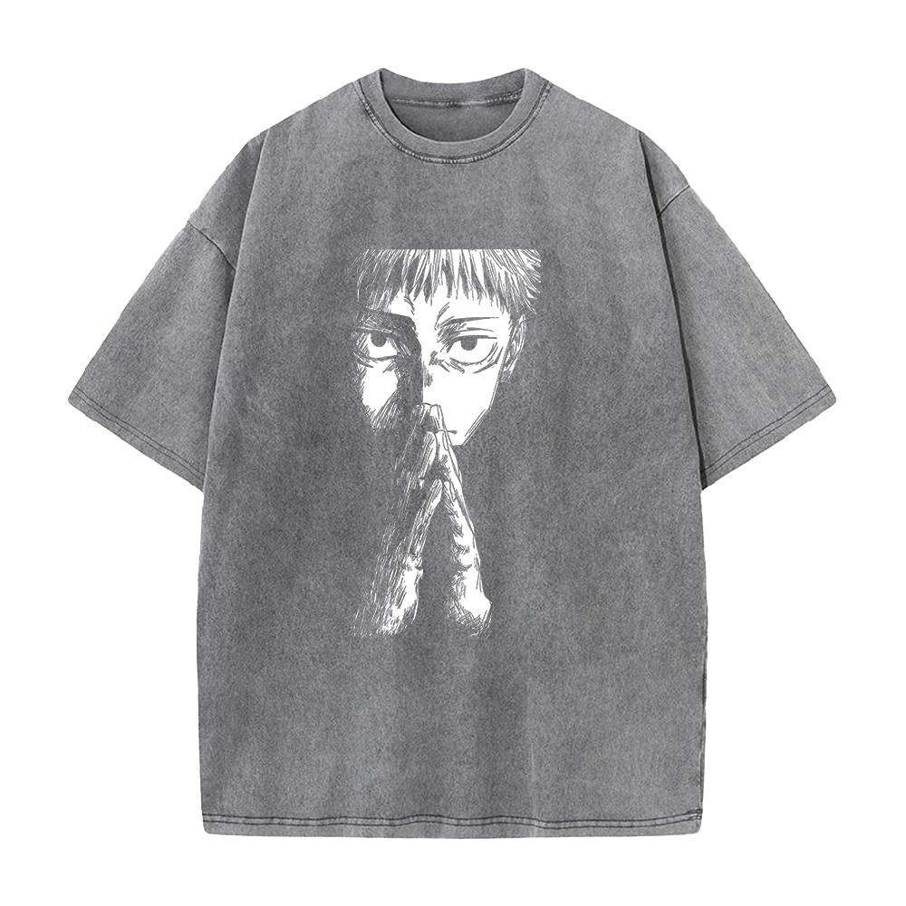 Itadori Yuji Jujutsu Kaisen Clothing Men Short Sleeve Manga T-shirts Vintage Washed T Shirt Casual Cotton Tee Harajuku Tshirt