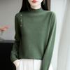 Women's Mock Neck Knit Sweater Button Decor Long Sleeve Solid Color Base Layer Top