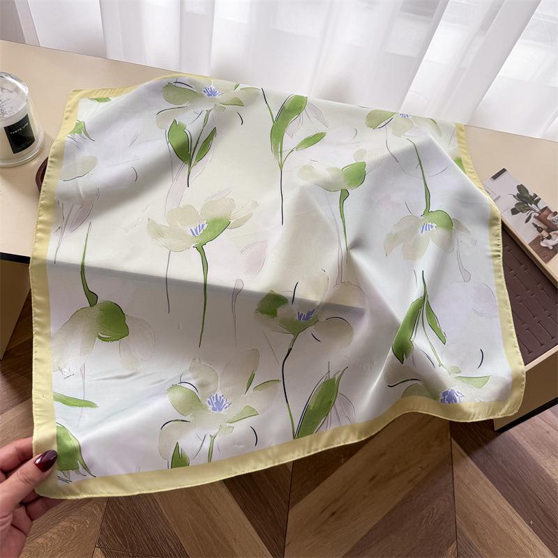 Floral Printed Small Square Scarf For Women Summer Sun Protection