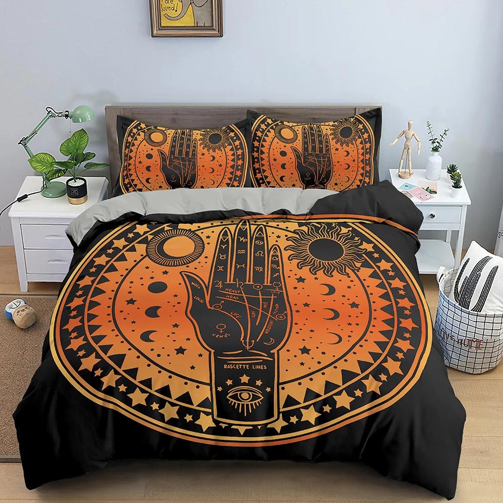 Handfläche Königin König Bettbezug Boho Magie Mandala Bettwäscheset Hand Fatimas Steppdeckenbezug Hamsa Hand Polyester Bettdeckenbezug