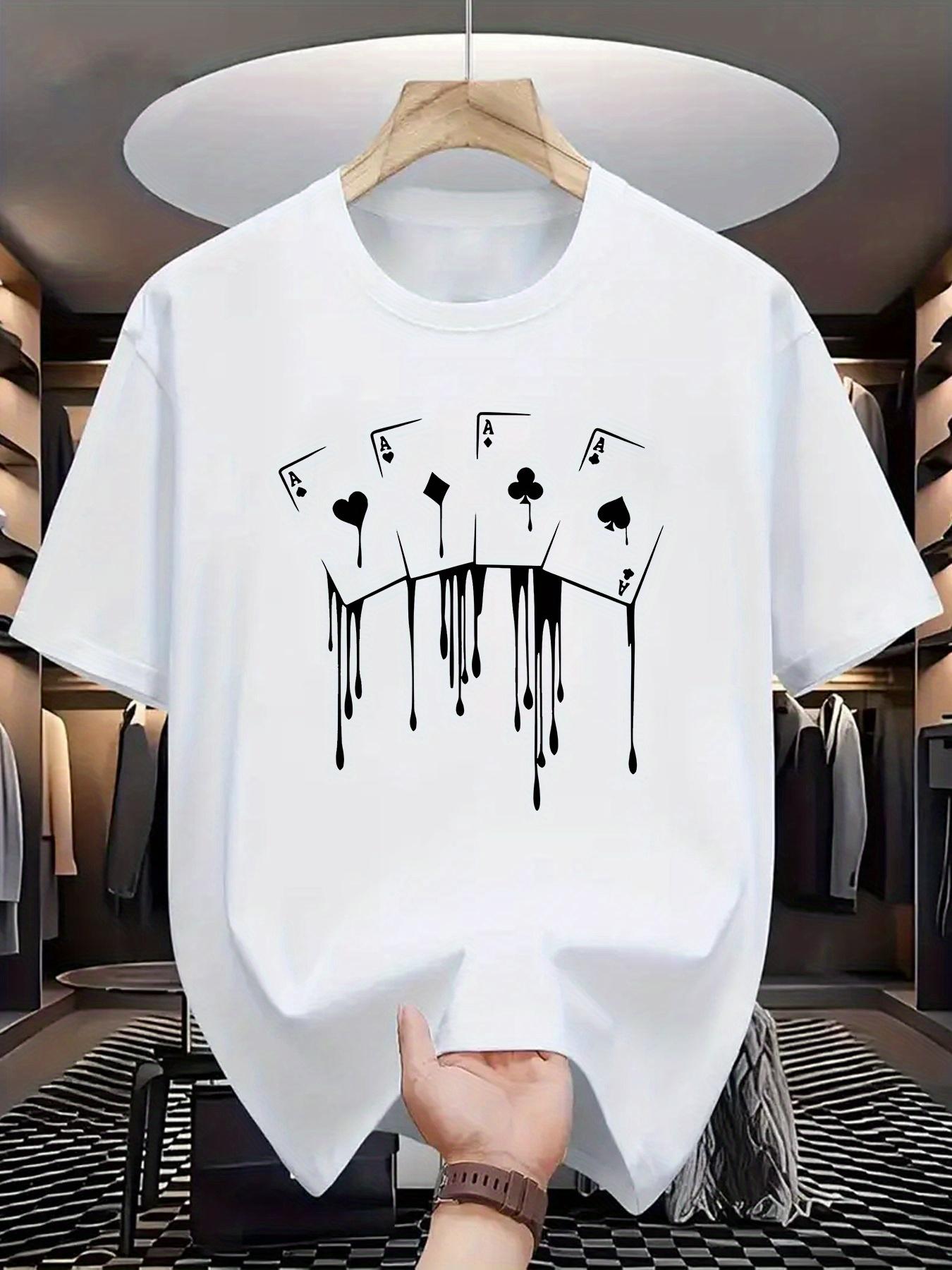 

Summer Men s 100 Cotton Casual Loose Plus Size Poker Card Pattern Printed Sports Comfortable Round Neck Short Sleeve T-shirt 5XL різнокольоровий