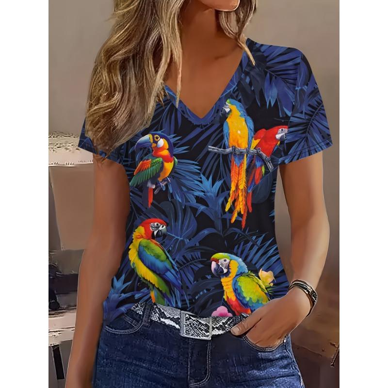 T-Shirt für Damen Sommer Lässig Elegant V-Ausschnitt Kurzarm Einfaches Schmetterling Farbverlauf Muster Oberteil Locker Lässig Damen T-Shirt