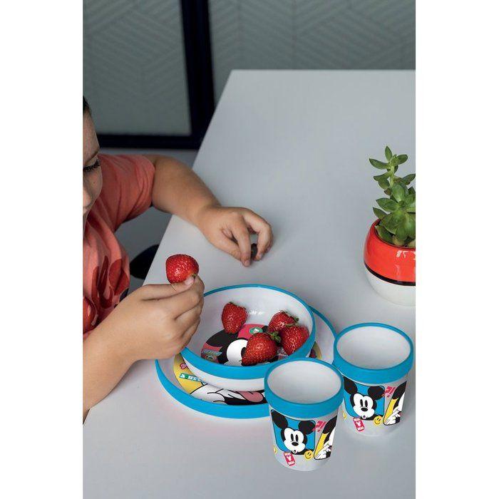 Plat Cuisines Tataway Assiette à Dîner pour Enfant Disney Mickey Mouse en Plastique Blanc et Bleu avec Base Antidérapante