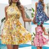 New Temperament Lace-up Ruffled Floral Sleeveless Dress, Independent Station Woman