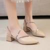 2024 Summer Shoes Women Sandals Fashion Modern Ladies High Heels Pointed toe Elegant Woman Party Shoes Square Heel 5cm D094