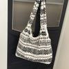 Vintage Handmade Bohemian Velvet Tote Bag Trendy Natural Material Crochet Shoulder Bags Hobo Bags Spacious Chic for Daily