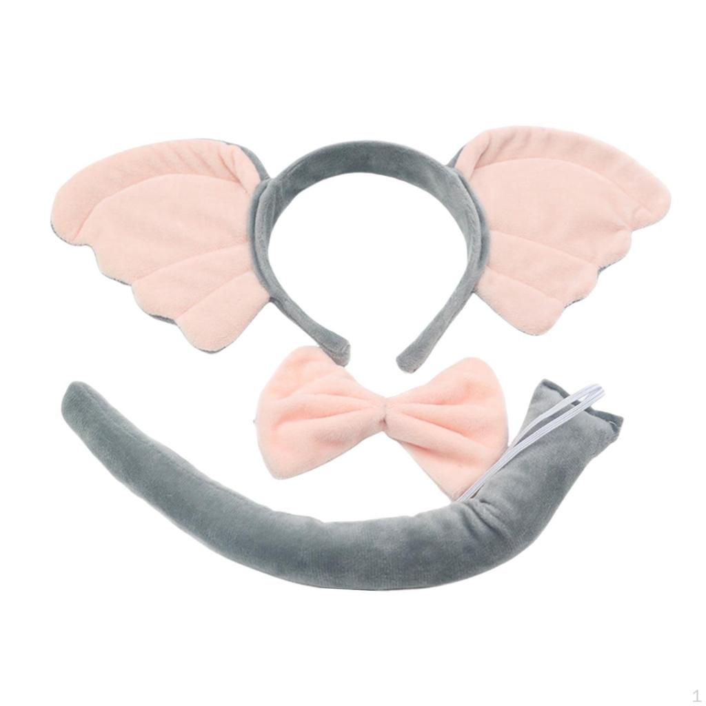 Animal Elephant Costume Accessories Hair Hoop Headwear Elastic Strap Ears Headband Bowtie Tail for