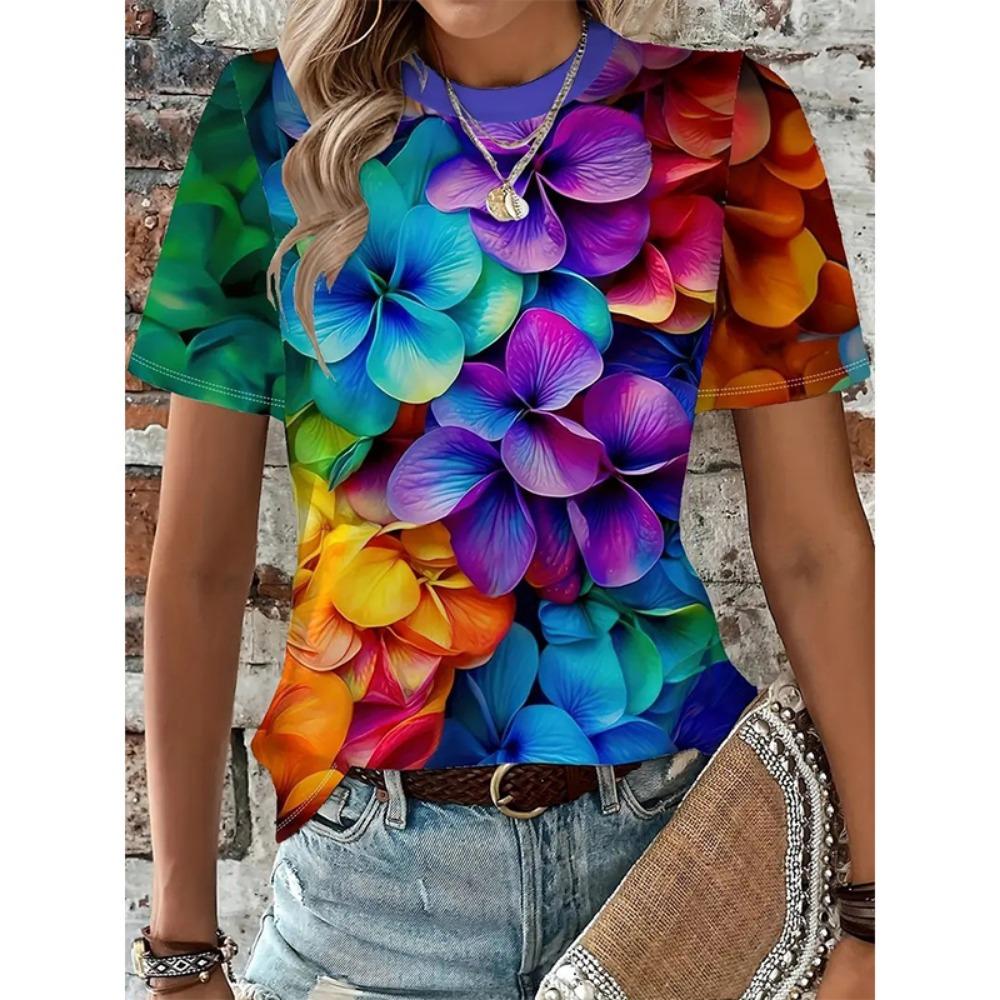 Petal Mushroom Pattern 3D Print T-Shirts Women's Short Sleeves Floral T Shirt Streetwear Y2k Harajuku Tees Tops Female Clothing