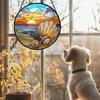 Stained Glass Window Hanging, Sunset Mountains Lake Tree Sun Catcher for Window Home Decor Landscape Suncatcher Mother's Day Birthday Gifts 7.8 in