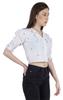 Moomaya Puff Sleeve Crop Top For Women Solid Button Down Collar Designer
