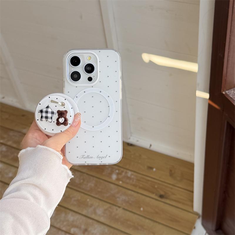 Korean Star Bear Magnetic Bracket for iPhone 17 Pro Max, Apple 16, and 15 Protective Case for Women