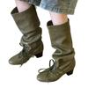 New Retro Strap Niche Design Pants Boots Thick Heel Thick Sole Boots But Knee Pointed Lace-up Knight Boots