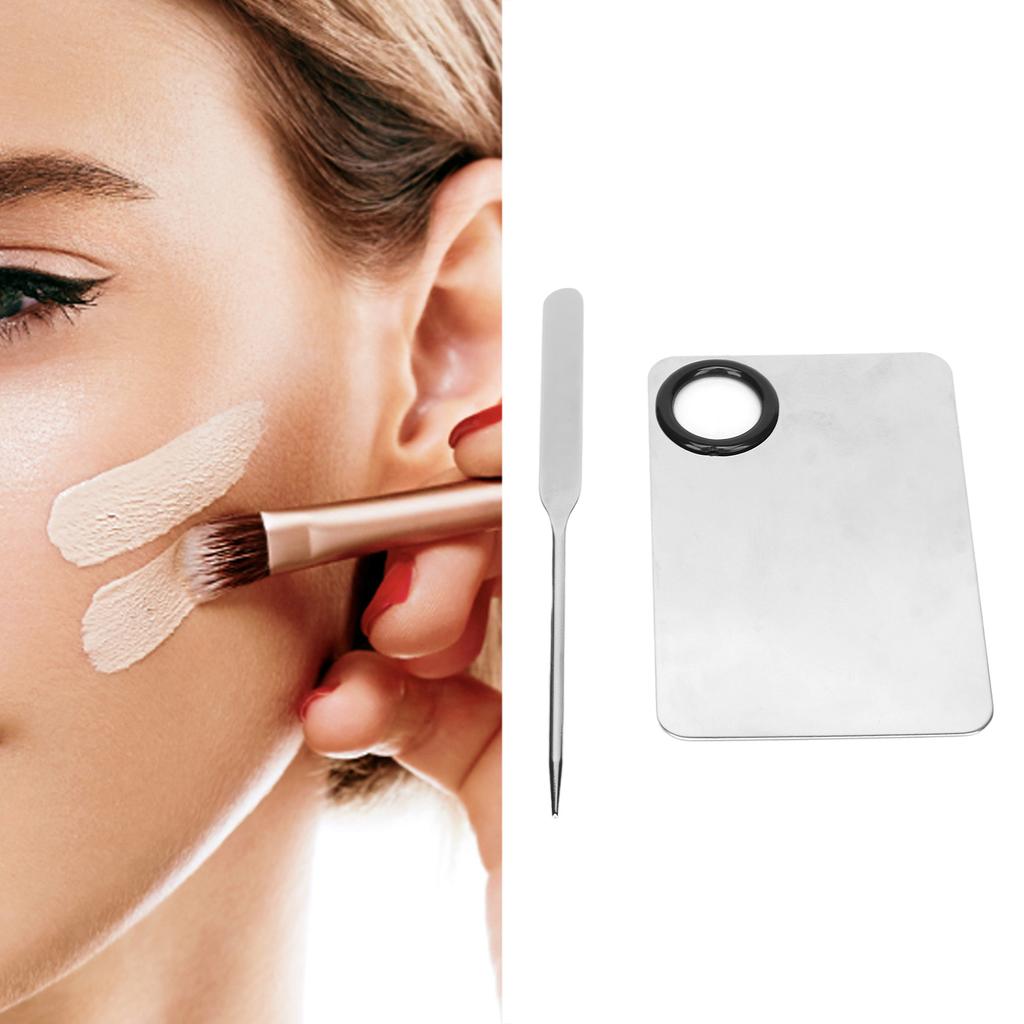 304 Stainless Steel Cosmetic Makeup Spatula Palette Set Cosmetic Foundation Mixing Palette with PU Leather Cover