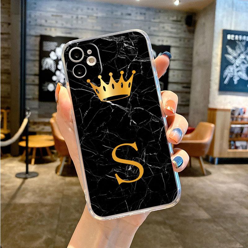 Gold Crown Letter Queen Case for iPhone 11 Pro X XS 12 Pro Max 13 Mini XR 14 Plus 8 7 6S SE 13 Silicone Cover Shell Funda