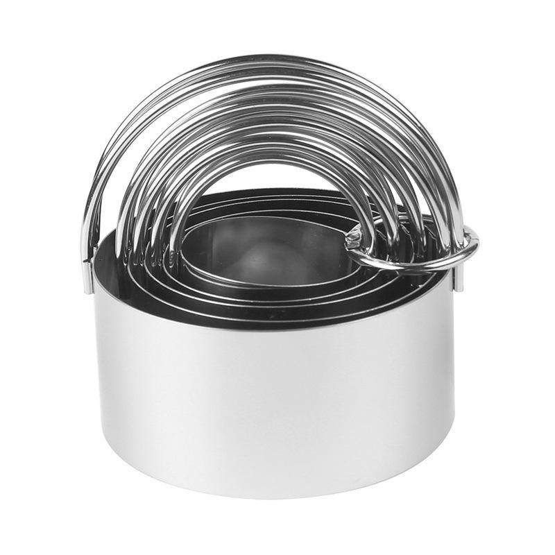 5 Pcs Stainless Steel Baking Cookie Cutters Set With Hanging Basket And Dual Handle Mousse Rings For Cake Biscuit Making