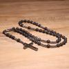 Collier pendentif croix en pierre naturelle, Croix en pierre d'œil de tigre et fer à bille chapelet collier pour homme