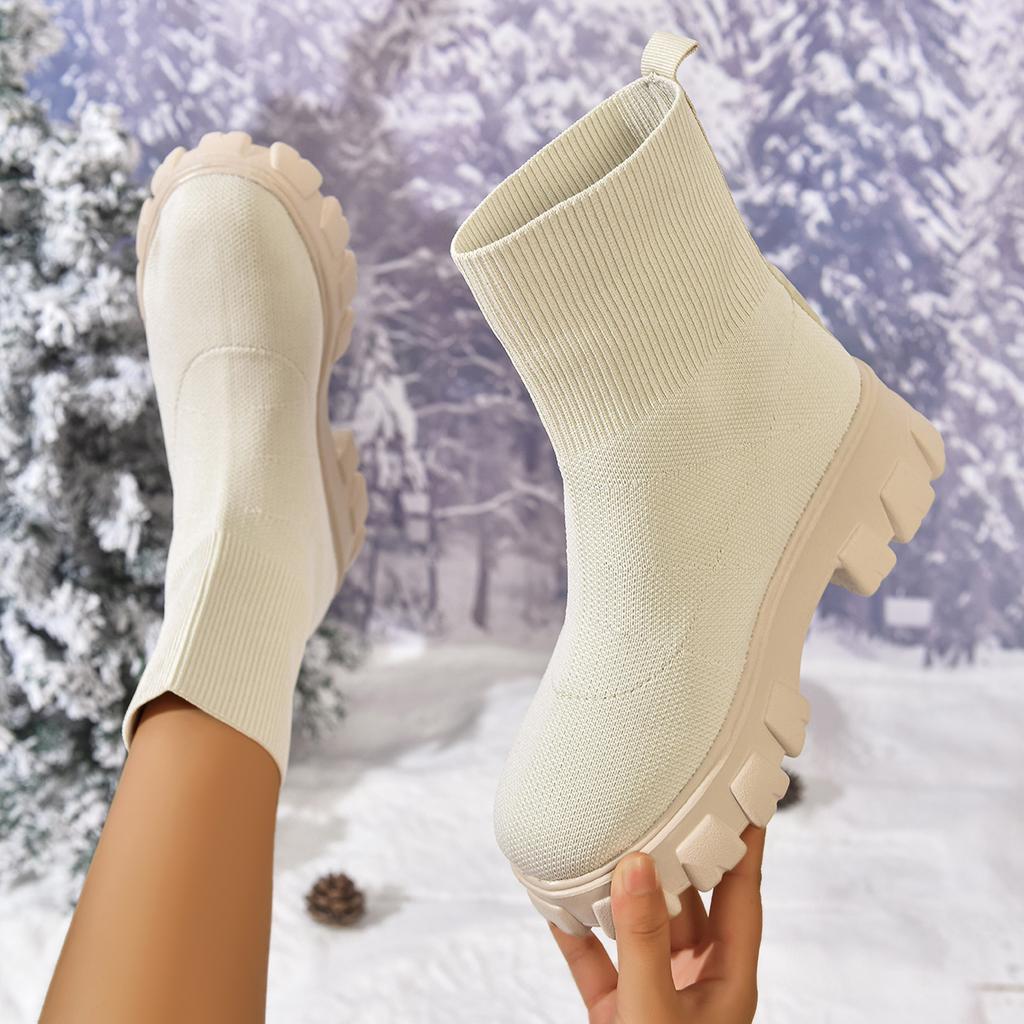 Fashion Women Short Boots Comfortable Knitting Platform Boots Outdoor Autumn Winter Shoes for Women Luxury Fashion Ankle Boots Women
