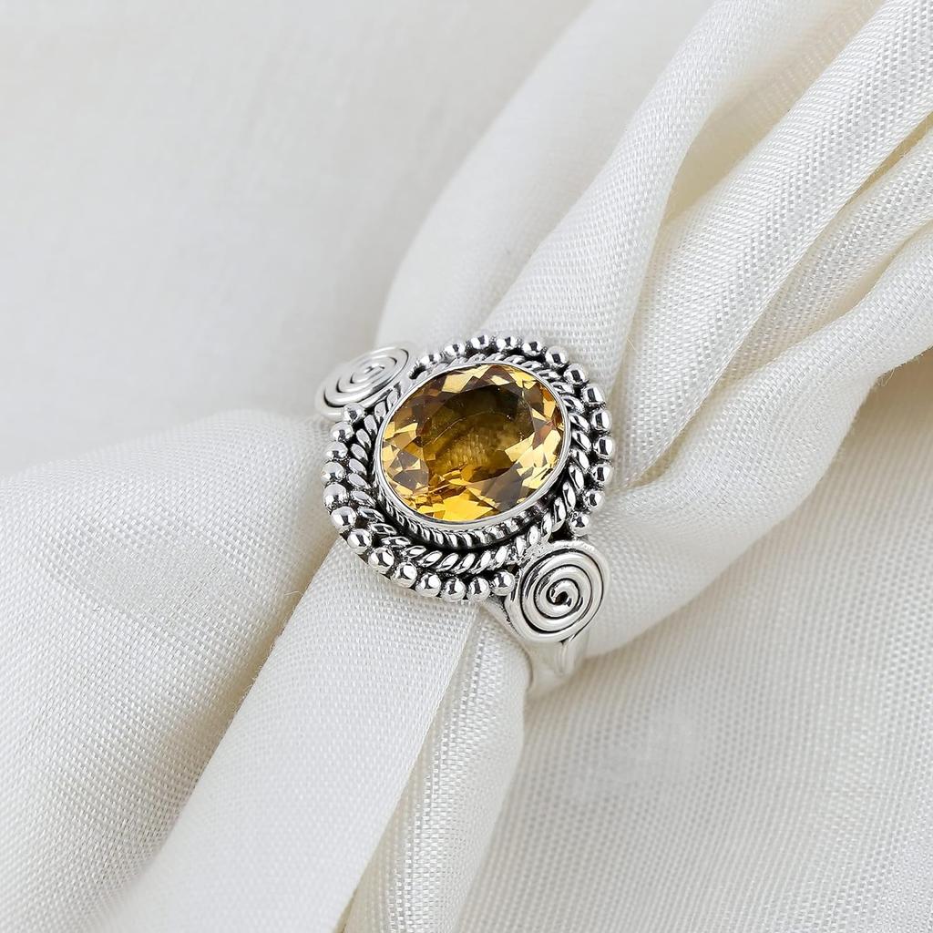 Citrine Natural Gemstone Handmade Designer Ring, Solid 925 Sterling Silver Ring, Bohemian Ring, Silver Jewelry