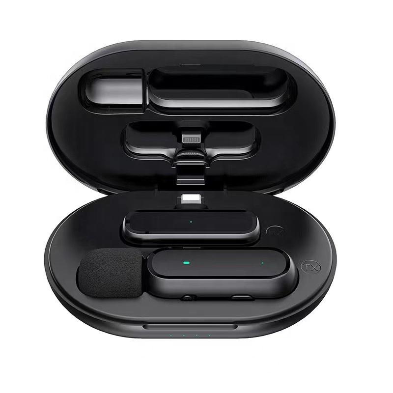 K61 Wireless Lavalier Mic Lapel Wireless Microphone with Charging case Compartment for iphone Android Mobile Phone
