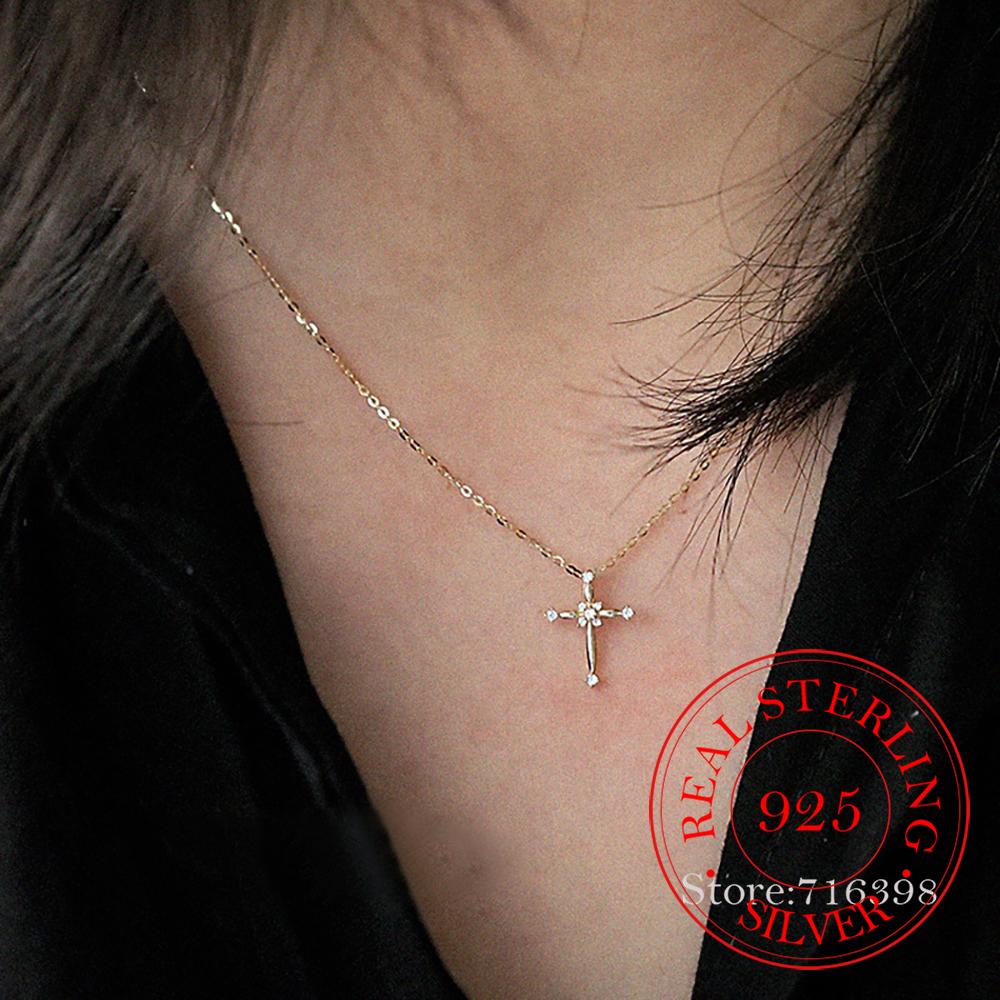 

925 Sterling Silver Classic Crystal Cross Choker Necklace Pendant for Women 14K Gold Plated Necklaces Wedding Party Jewelry Gift золотий
