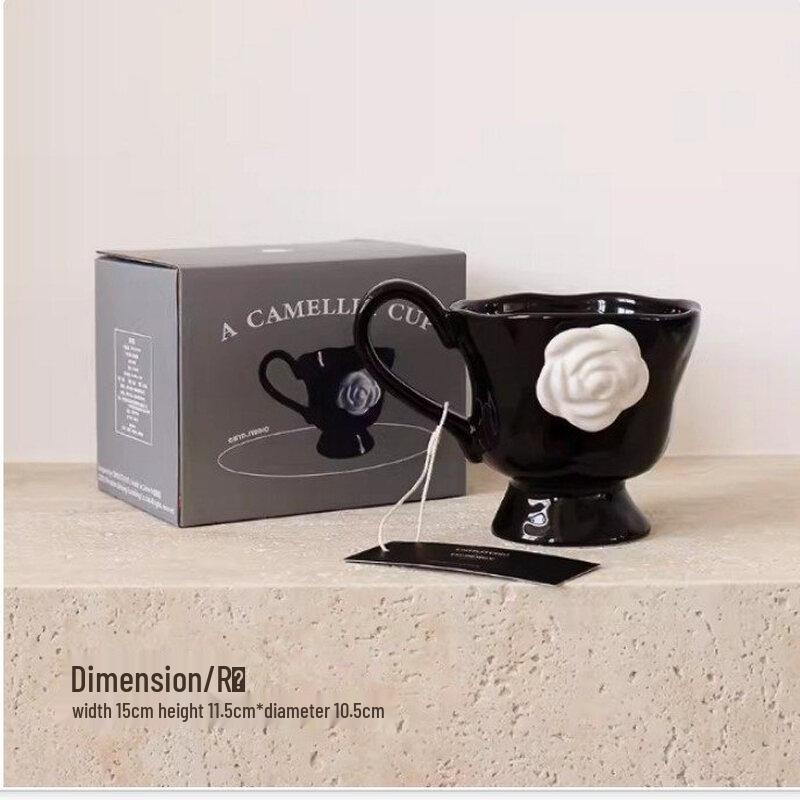 French Style Embossed Camellia Ceramic Mug