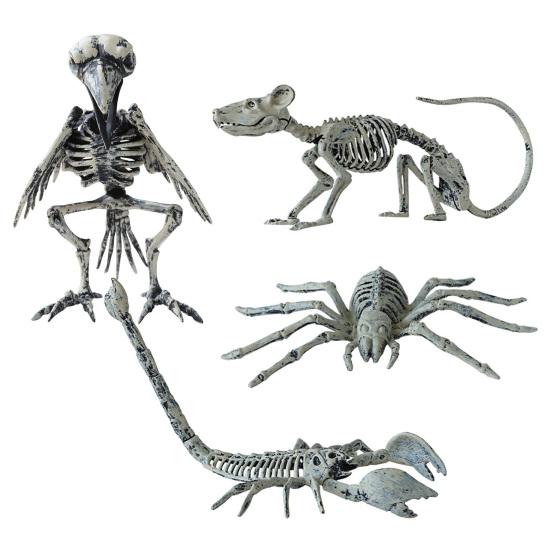 Halloween Animal Skeleton Plastic Bone Model Realistic Skeleton Crow Spider Rat Scorpion Figurine for Haunted Houses Graveyard Scenes Parties Decor