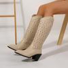 Women's Boots Fashion Hollow Thick Heel Mid-tube Boots Autumn Retro Style Pointed Sleeve Mid-heel Western Boots Women
