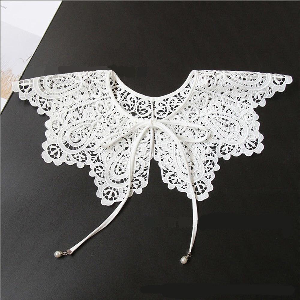 

Черные аксессуары для одежды Женская одежда Кружевной жилет Шаль Ложный воротник Металлическая пряжка и завязка Lace white