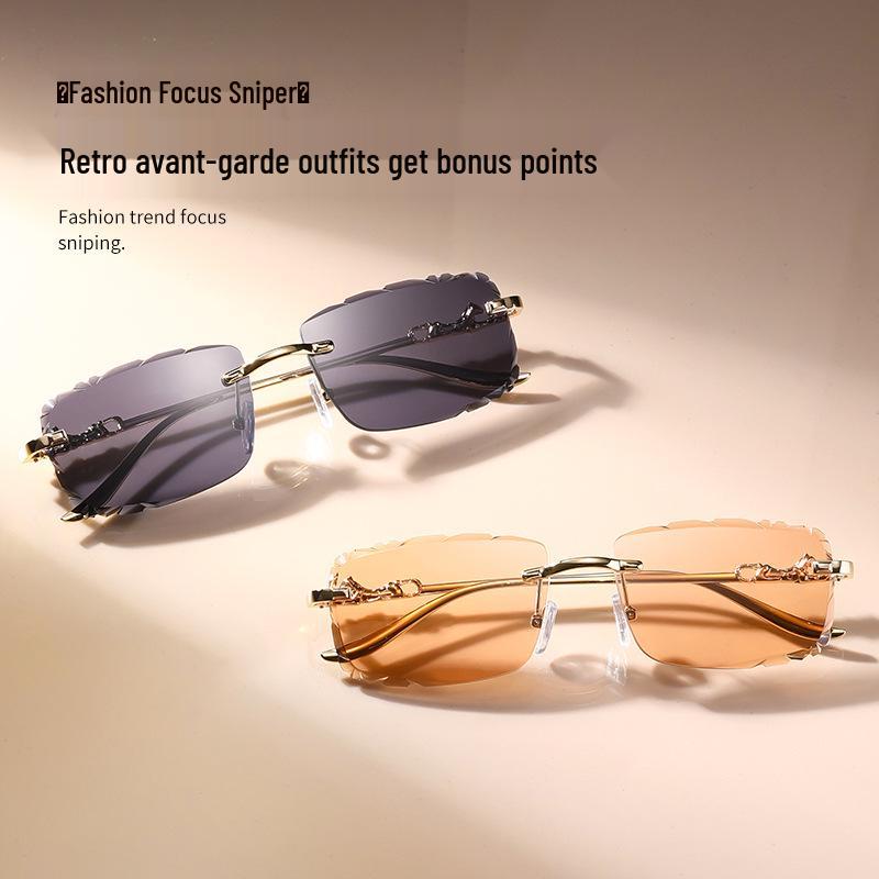 Leopard Head Rimless Sunglasses: Women's & Men's Small Square Frame