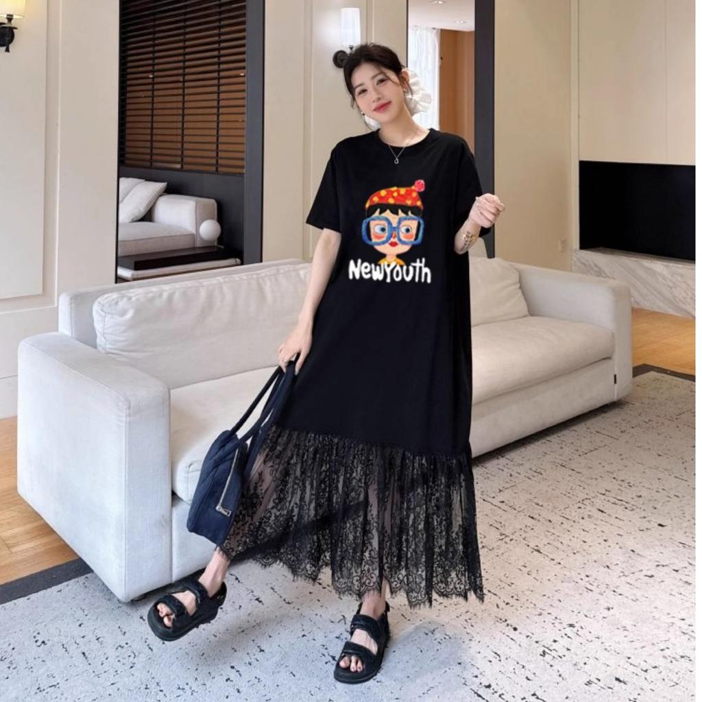 Großes Sommerkleid für Damen, Lockerer Schnitt, Schlankmachend, Verdeckt den Bauch, Verjüngend, Patchwork Langarm-T-Shirt, Fishtail-Rock