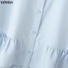 VONDA Summer Women Short Sleeve Lace Hem Casual Ruffled T-shirts Tops Blouse
