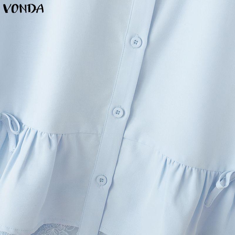VONDA Summer Women Short Sleeve Lace Hem Casual Ruffled T-shirts Tops Blouse