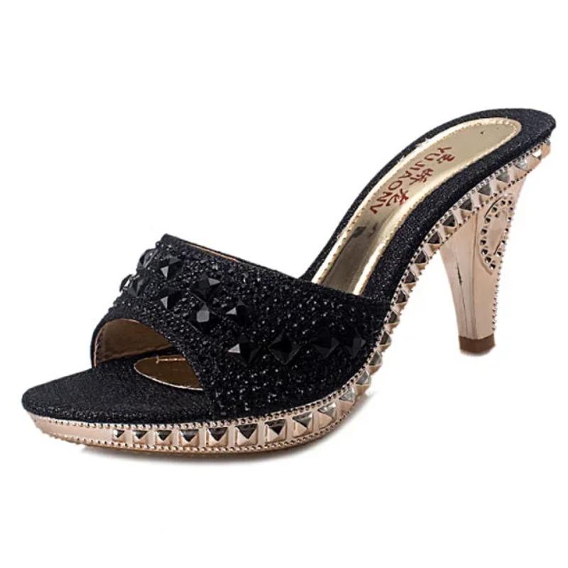

Summer Women Sandals Rhinestone Shoes Sexy High Heels Shoe Ladies Sandalias Gold Silver Slippers Heeled Sandals Sexy 40EU/CN41