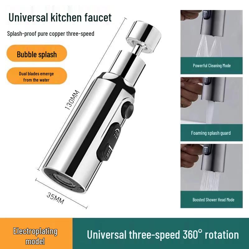 Universal Multi-Function Kitchen Faucet Head with Rotating Scraper and Anti-Splash Pressurized Water Shower